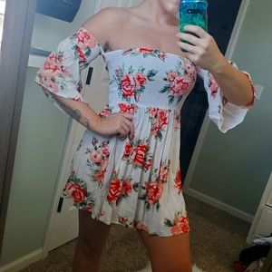 White floral off shoulder dress